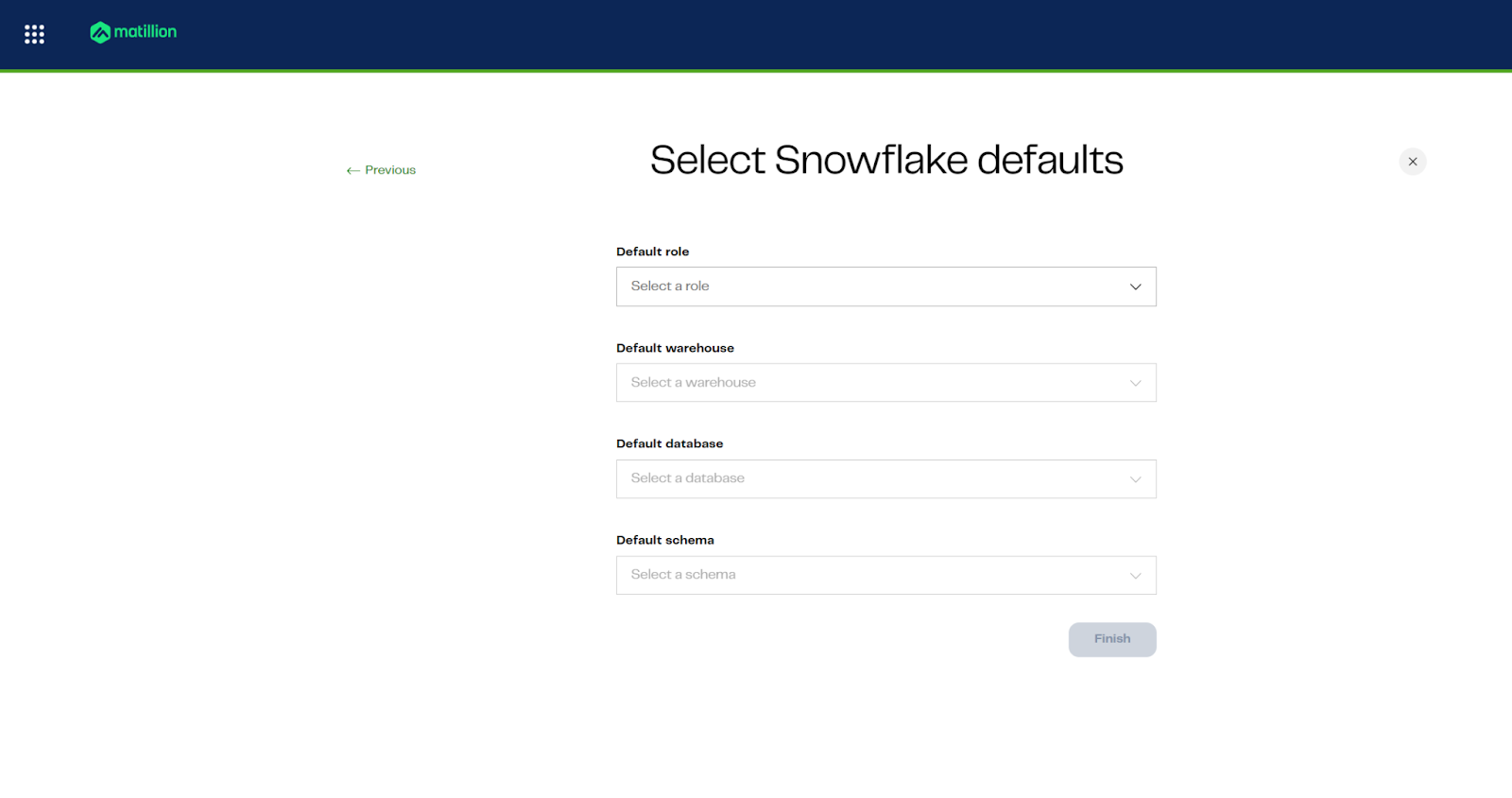 Matillion sign up - Warehouse credentials